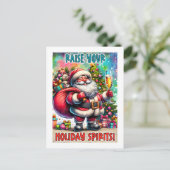Holiday Party Santa – Champagne, Tree & Teddy Bear Postkarte (Stehend Vorderseite)