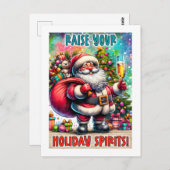 Holiday Party Santa – Champagne, Tree & Teddy Bear Postkarte (Vorne/Hinten)