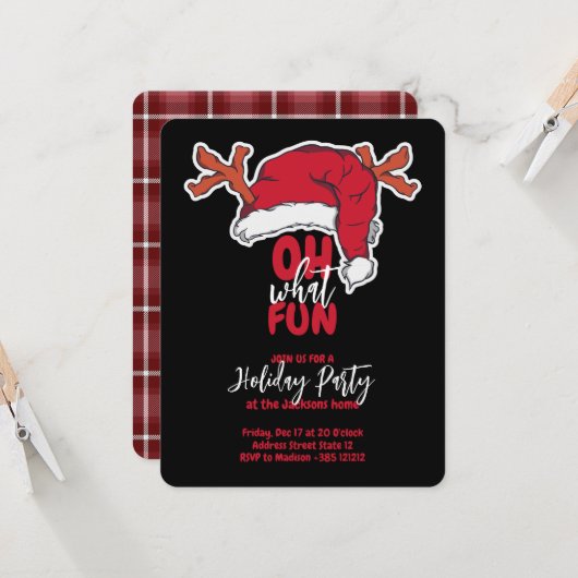 Holiday Party Santa's Hat And Plaid Pattern Karte (Vorderseite/Rückseite Beispiel)