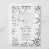 HOLIDAY PARTY Silver Snowflakes Modernes Skript Einladung (Vorderseite)