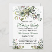 Holiday Party Wasserfarbe Grüne Berries Einladung (Vorderseite)