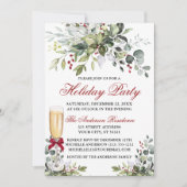 Holiday Party Wasserfarbe Grüne Berries Glas Einladung (Vorderseite)