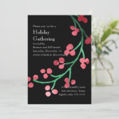 Holiday Party Watercolor Berry Branch Red Green Einladung (Stehend Vorderseite)