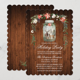 Holiday Party Watercolor Floral Wood Mason Jar Einladung