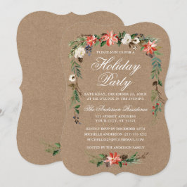 Holiday Party Watercolor Poinsettia Kraft Einladung