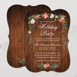 Holiday Party Wood Watercolor Poinsettia Einladung