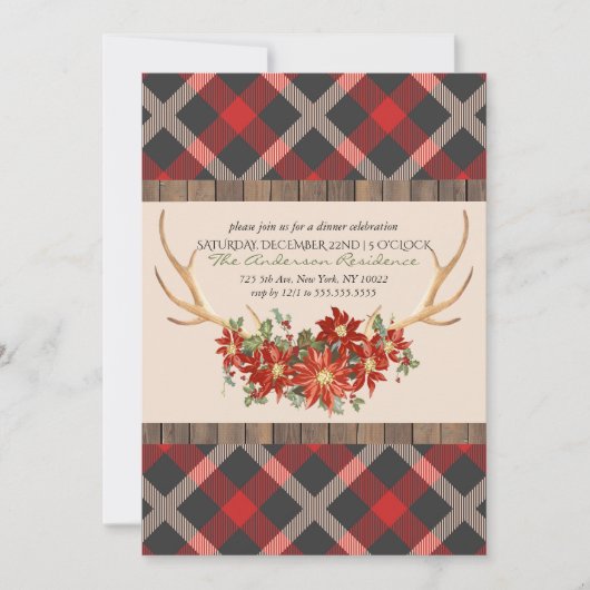 Holiday Party Woodland Antlers Einladung (Vorderseite)