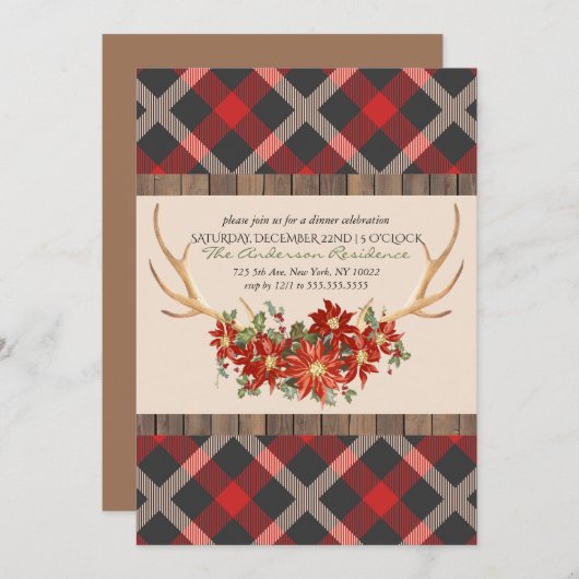 Holiday Party Woodland Antlers Einladung (Vorne/Hinten)