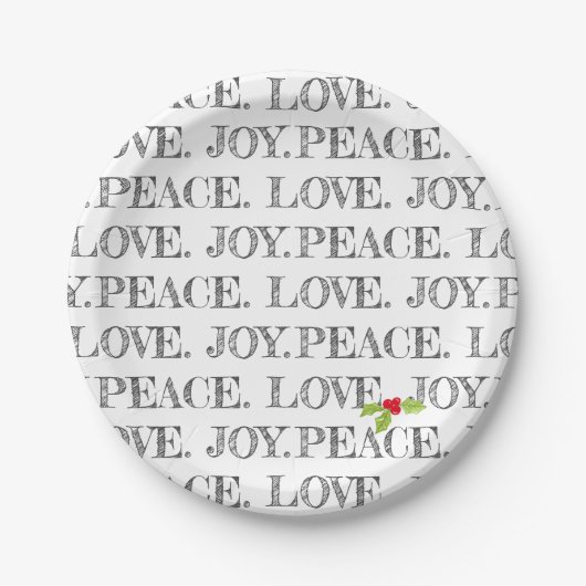Holiday Peace Liebe JoChristmas Holly Artisan Pappteller (Vorderseite)