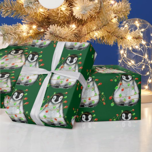 Holiday Penguin - blinkende rote und grüne Lichter Geschenkpapier (Feiertage)