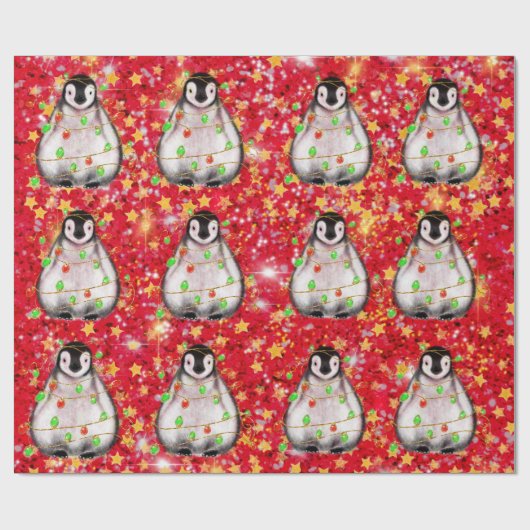 Holiday Penguin - blinkende rote und grüne Lichter Geschenkpapier (Flach)