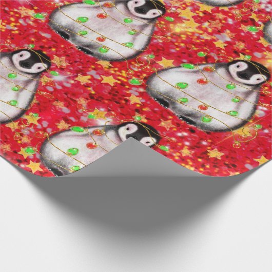 Holiday Penguin - blinkende rote und grüne Lichter Geschenkpapier (Ecke)
