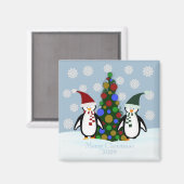 Holiday Penguin Familienweihnachtsmagnet Magnet (Vorderseite/Rückseite)
