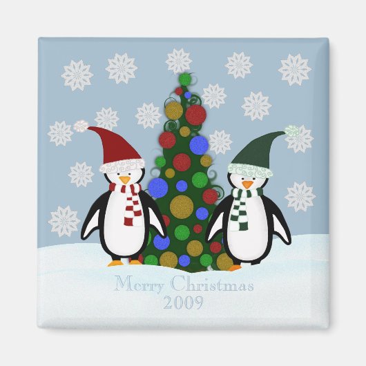 Holiday Penguin Familienweihnachtsmagnet Magnet (Vorne)