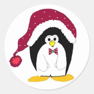 Holiday Penguin in Red Hat Runder Aufkleber
