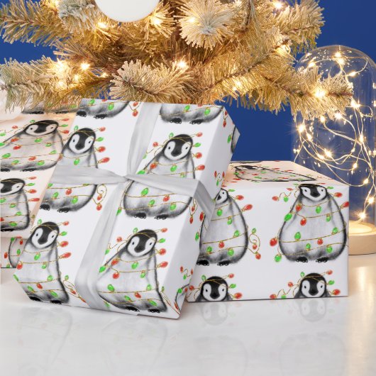 Holiday Penguin - leuchtend rot und grün leuchten Geschenkpapier (Feiertage)