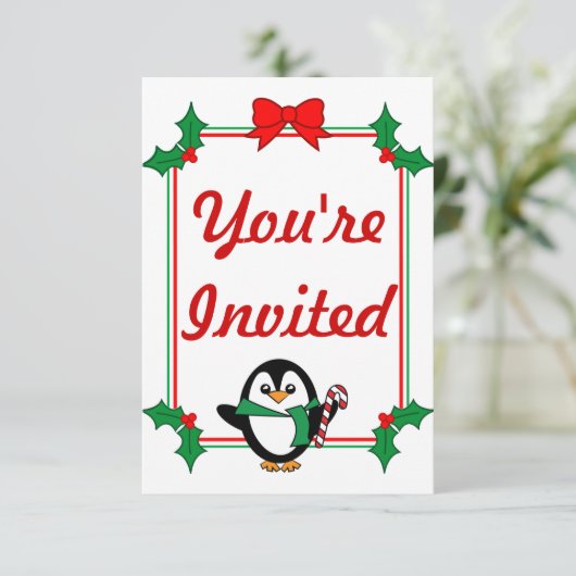 Holiday Penguin Party Invites Einladung (Stehend Vorderseite)