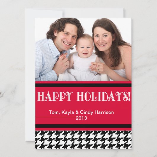 Holiday Personalizable Foto Card - Houndstooth Feiertagskarte (Vorderseite)