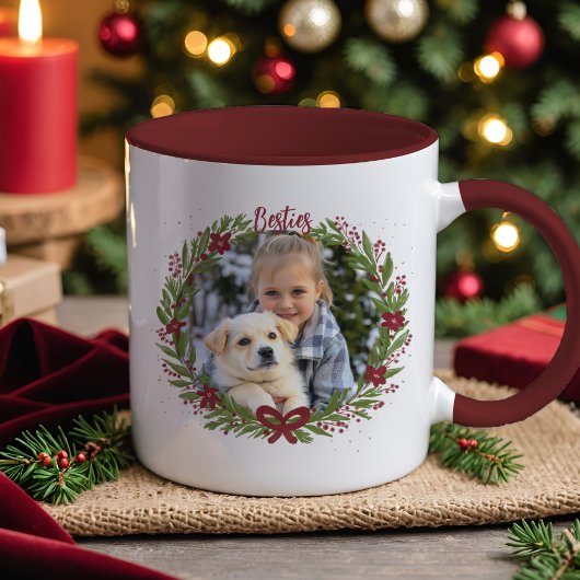 Holiday Photo Elegant Wreath Red Christmas Bow Tasse