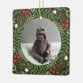 Holiday Photo Festive Floral Ceramic Ornament (Links)