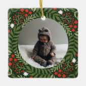 Holiday Photo Festive Floral Ceramic Ornament (Vorderseite)