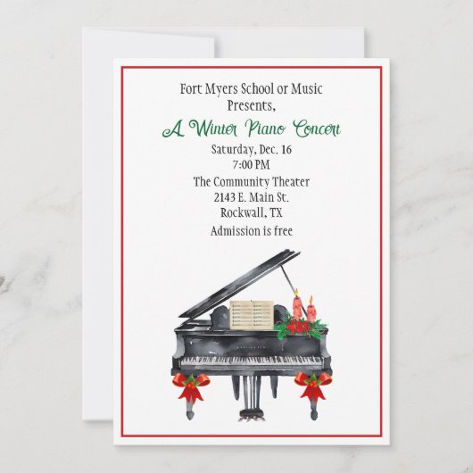 Holiday Piano Music Konzert Einladung (Vorderseite)