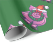 Holiday Pig in Weihnachtsmannmütze Pattern auf Grü Geschenkpapier (Rolleneckpunkt)