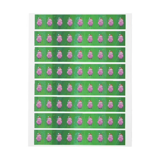 Holiday Pig in Weihnachtsmannmütze Pattern auf Grü Rundum-Adressaufkleber (Bogen)