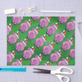 Holiday Pig in Weihnachtsmannmütze Pattern auf Grü Seidenpapier (Handwerk)