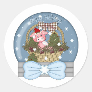 Holiday Pig Snow Globe Runder Aufkleber
