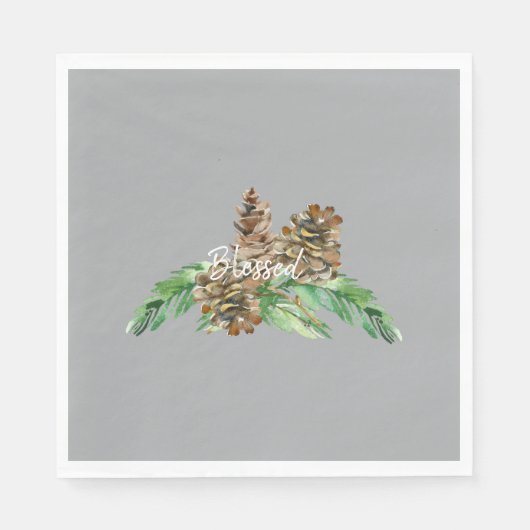 Holiday Pine Cone Foliage Gesegnet Gray Luncheon Serviette (Vorderseite)