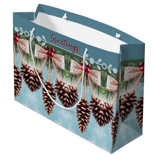 Holiday Pine Cone Große Geschenktüte (Rückseite Schrägansicht)