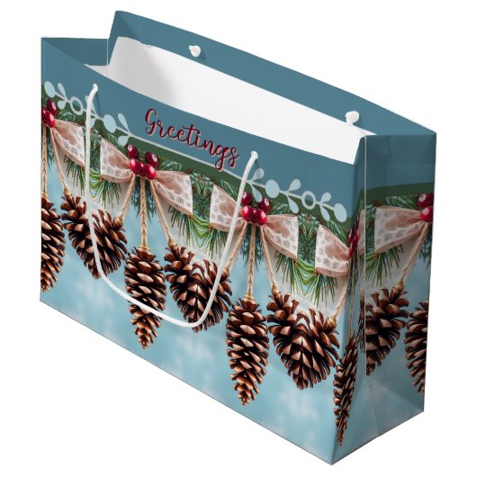 Holiday Pine Cone Große Geschenktüte (Vorderseite Schrägansicht)