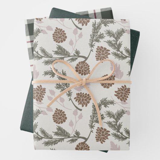 Holiday Pinecone Evergreen Emerald Karierte Weihna Geschenkpapier Set (Beispiel)