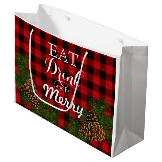 Holiday pinecone kariert Medium Geschenktasche Große Geschenktüte (Vorderseite Schrägansicht)