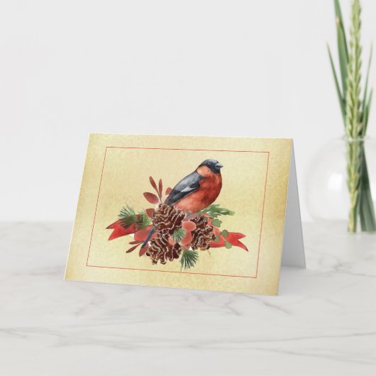 Holiday Pinecones mit Bird Christmas Card Karte (Vorderseite)