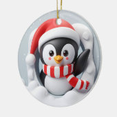 Holiday Pinguin Waving and Burning Out Keramik Ornament (Links)