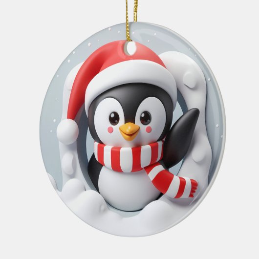 Holiday Pinguin Waving and Burning Out Keramik Ornament (Links)