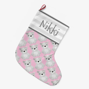 Holiday Pink Bären Name Strip Typografie Großer Weihnachtsstrumpf