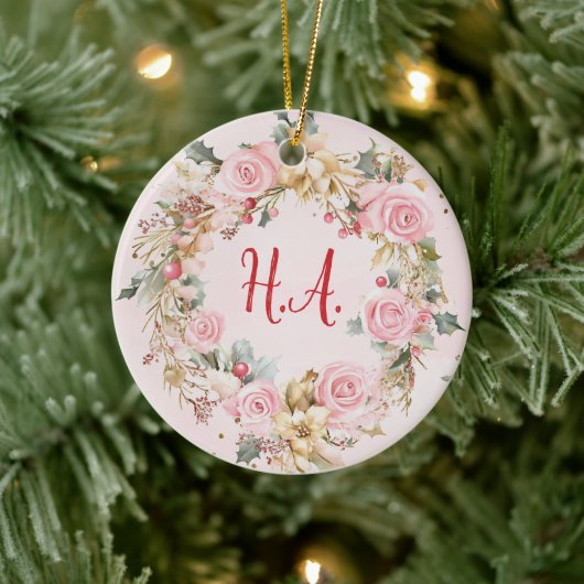 Holiday Pink Frohe Weihnachtsfeier Beaux Custom Keramik Ornament (Baum)