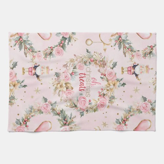 Holiday Pink Merry Nutcracker Beaux Custom Kraut Geschirrtuch (Horizontal)