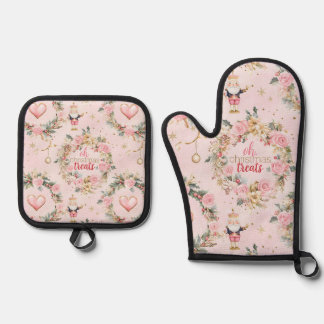 Holiday Pink Merry Nutcracker Beaux Custom Kraut Ofenhandschuh & Topflappen-Set