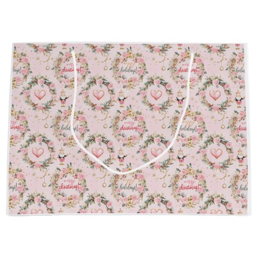 Holiday Pink Merry Nutcracker Beaux Custom Message Große Geschenktüte (Vorderseite)