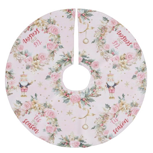 Holiday Pink Merry Nutcracker Beaux Custom Message Polyester Weihnachtsbaumdecke (Vorderseite)