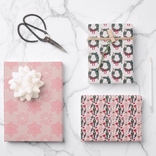 Holiday Pink Nutcracker Snowflake Geschenkpapier Set (Vorderseite)