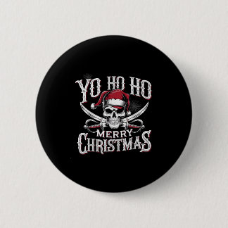 Holiday Pirate Yo Ho Ho Merry Christmas Santa Hat  Button