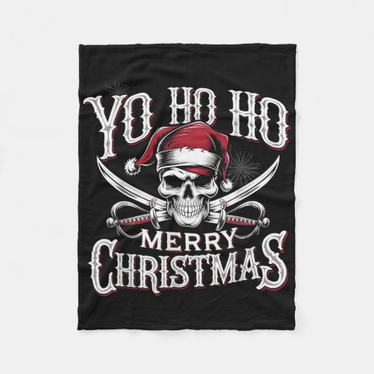 Holiday Pirate Yo Ho Ho Merry Christmas Santa Hat Fleecedecke (Vorderseite)