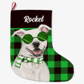 Holiday Pit Bull und Green Kariert Dog's Name Großer Weihnachtsstrumpf (Vorderseite)
