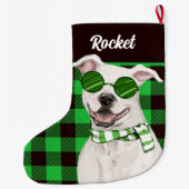 Holiday Pit Bull und Green Kariert Dog's Name Großer Weihnachtsstrumpf (Rückseite)