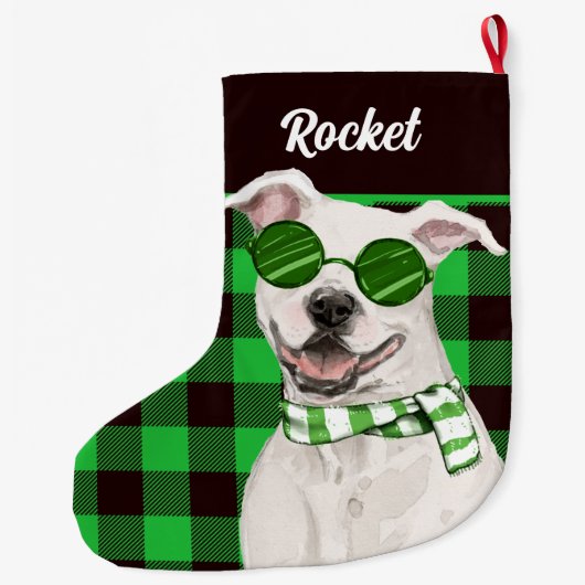 Holiday Pit Bull und Green Kariert Dog's Name Großer Weihnachtsstrumpf (Rückseite)